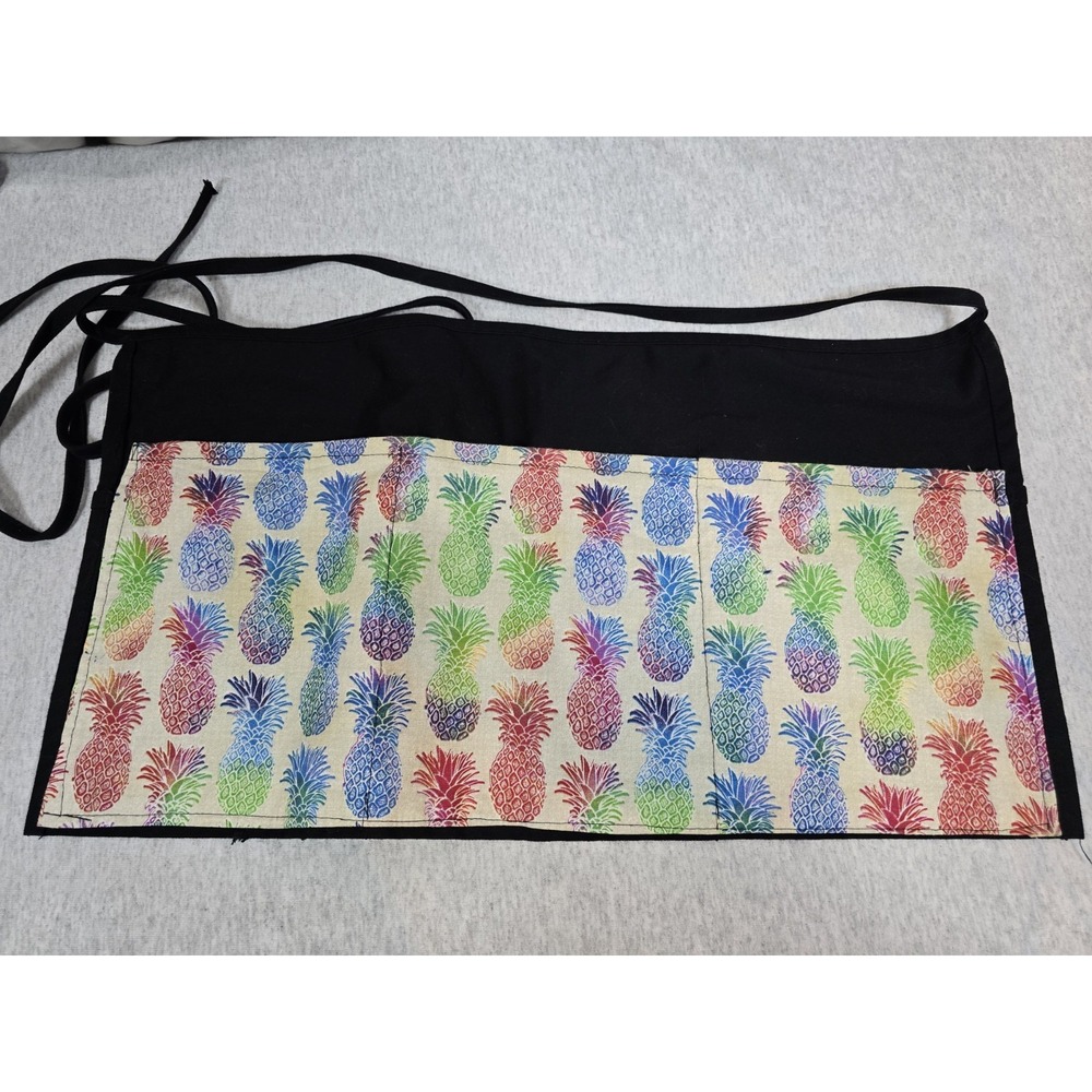 Multi Colored Pineapple Print And Black Apron With Pockets